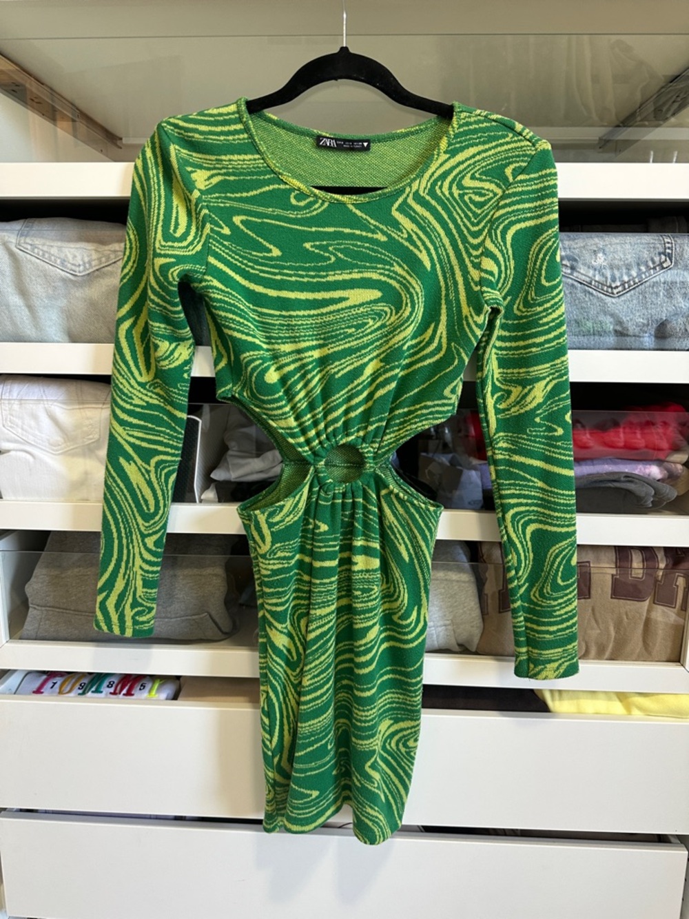 Zara Green Knit Long Sleeve Dress